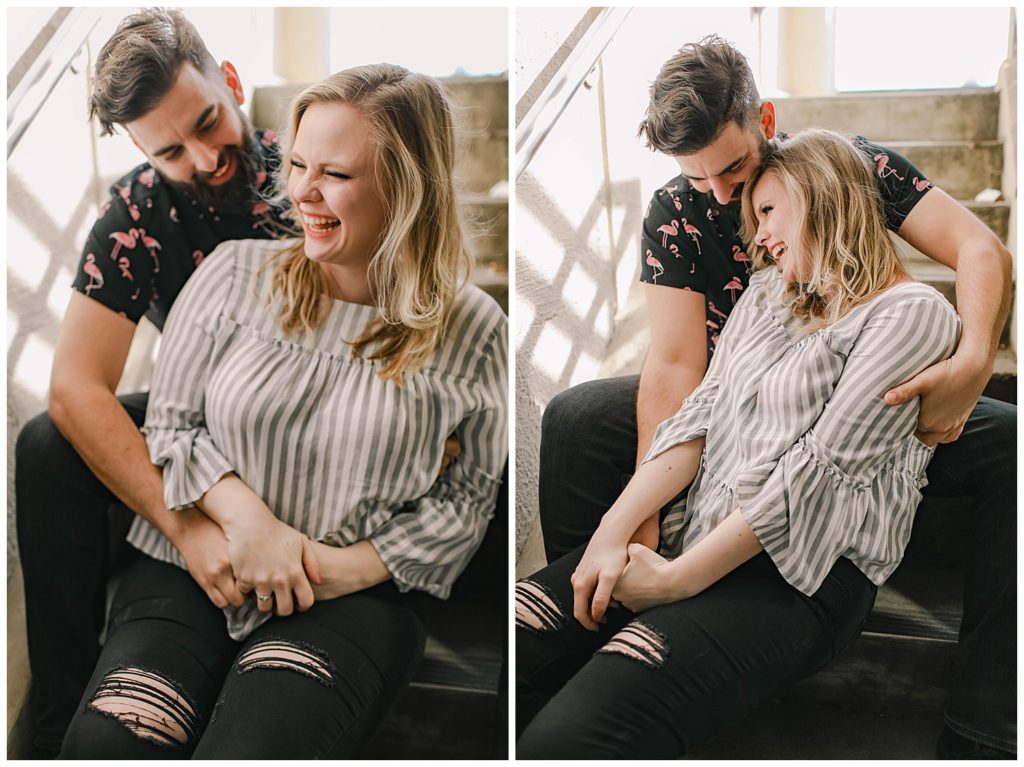a couple laughing at asheville engagement session