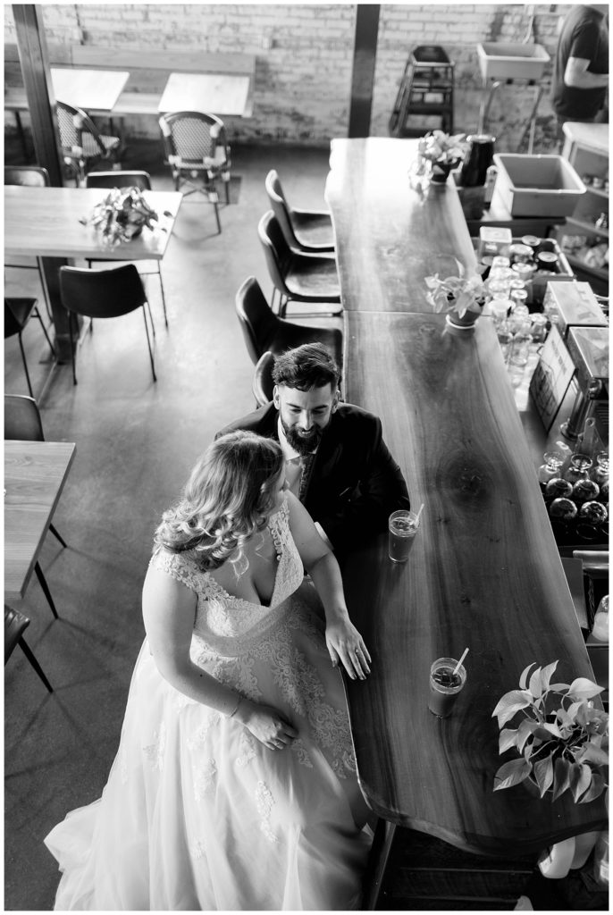 wedding photos taken in a coffee shop in asheville