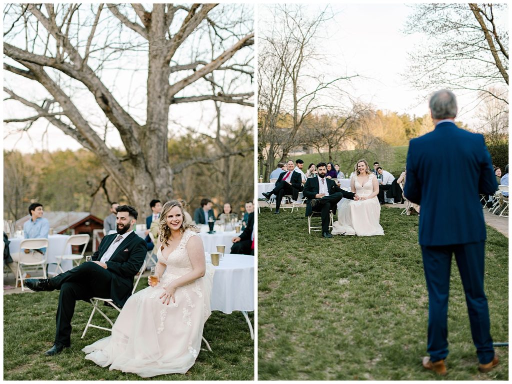 toasts at a back yard wedding