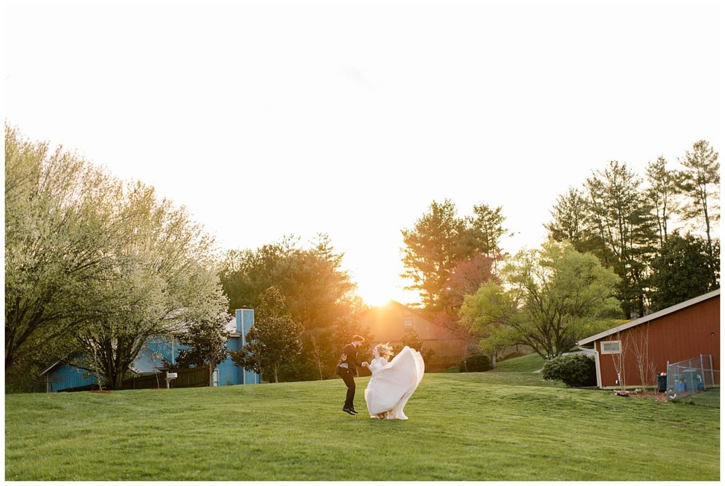 bride and groom at sunset portraits