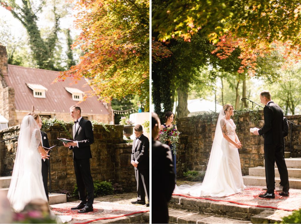bride and groom at outdoor wedding ceremony 