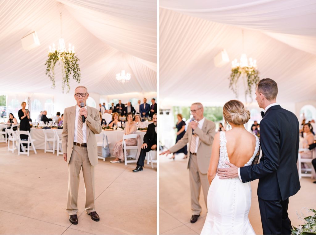 grandfather gives toast at wedding