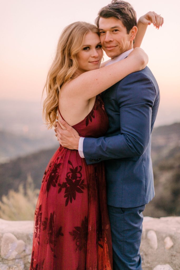 couple posing for engagement session in angeles national forest 