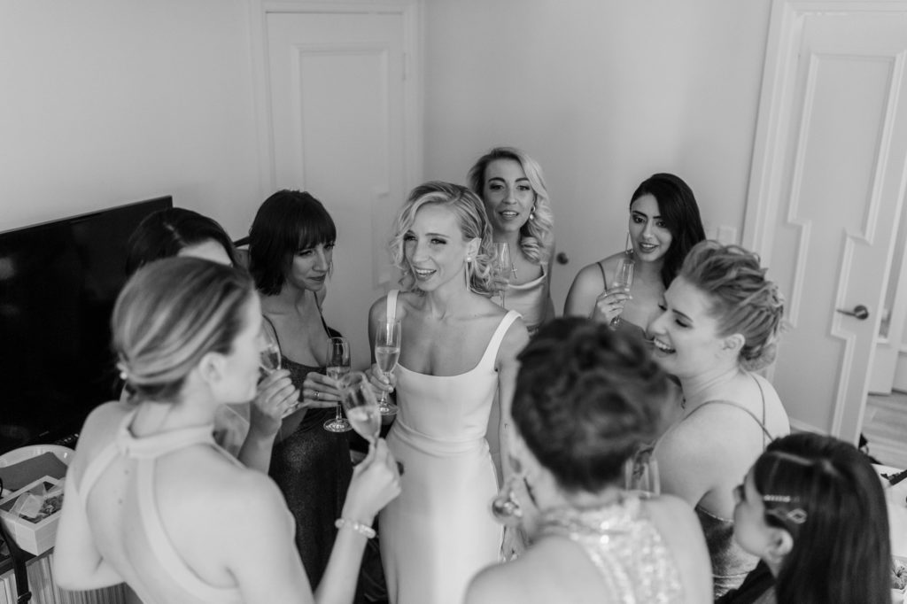 bridesmaids champagne toast 