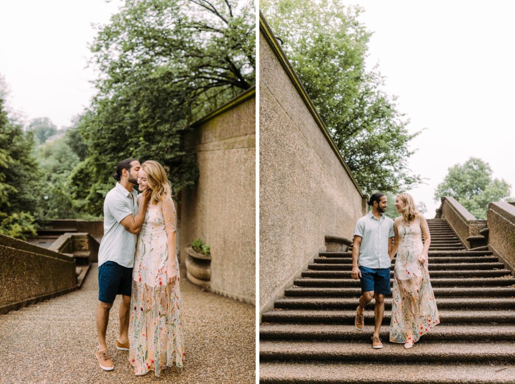 couple walking on stairs in meridian hill park 