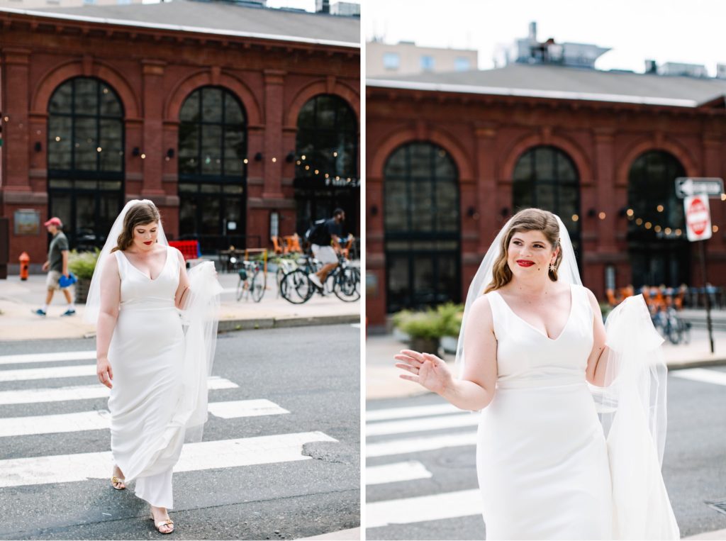 bride walking to first look in philadelphia