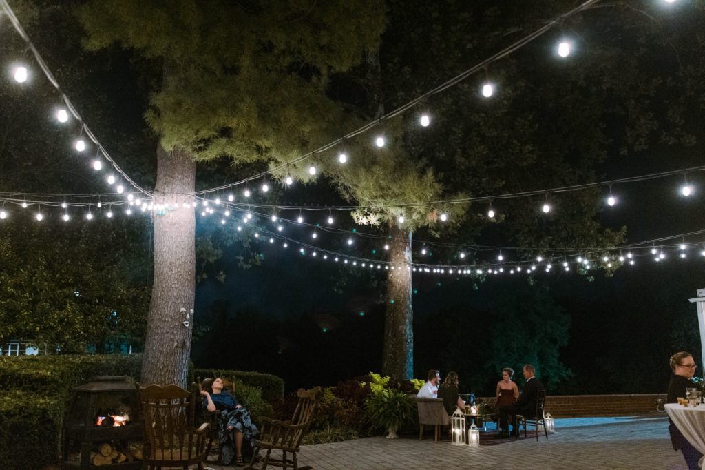 outdoor wedding reception at night 