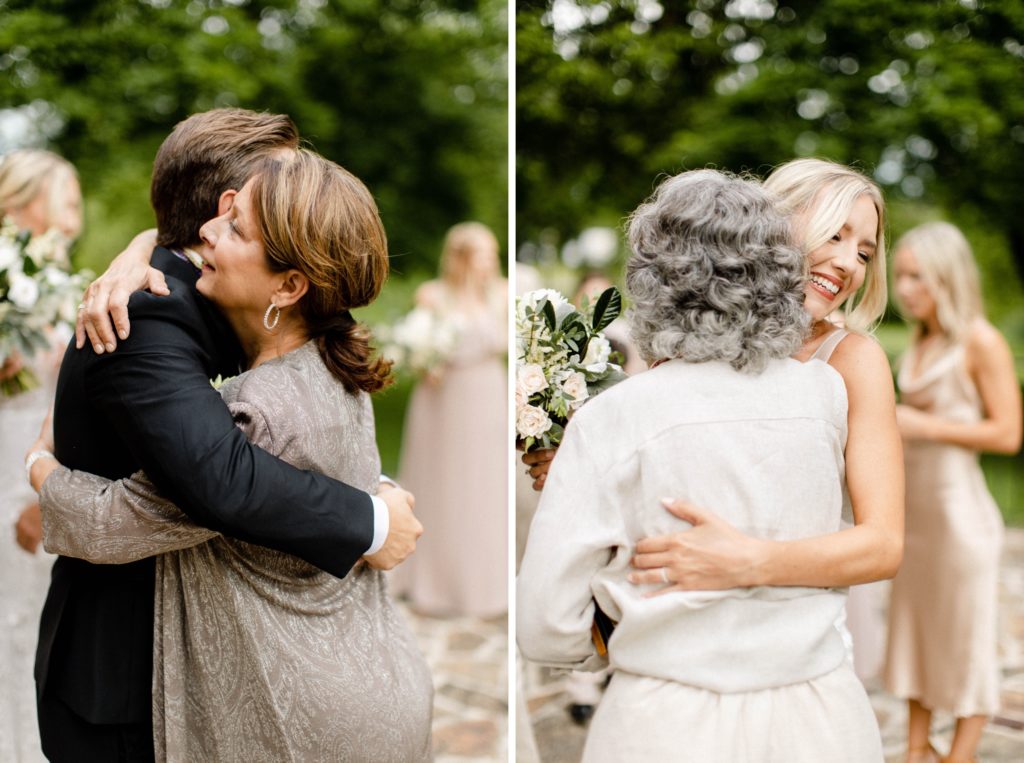 couple hug family at intimate wedding