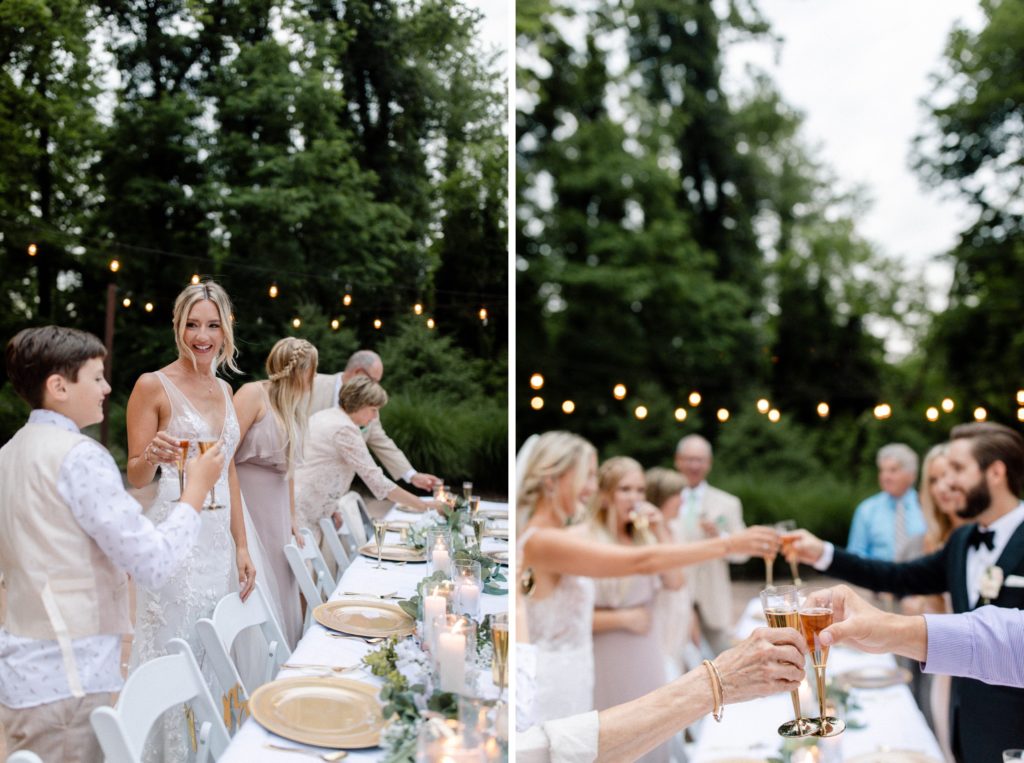 family toasting champagne at intimate wedding