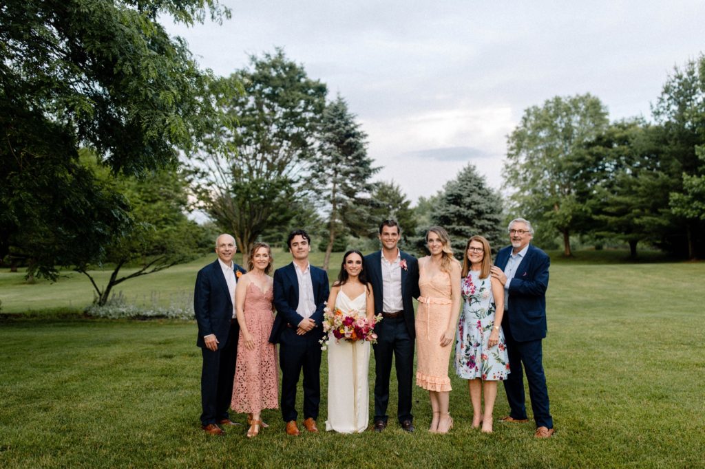 family portraits at backyard wedding