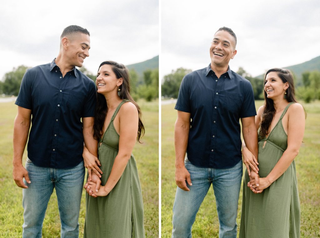 couple posing for engagement session in woodstock 
