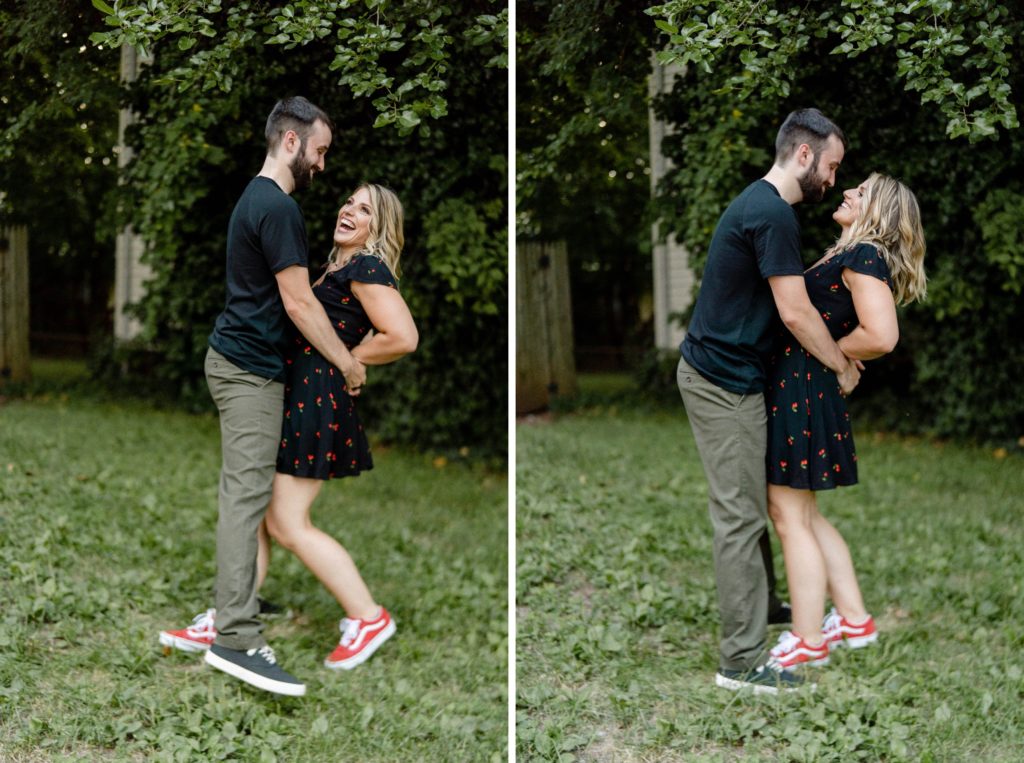 couple having engagement photos in rutgers