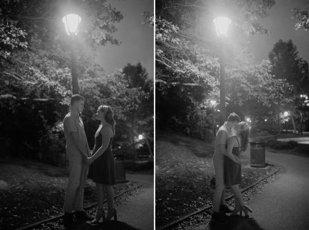 couple poses under lamp post at water works forromantic philadelphia couples session