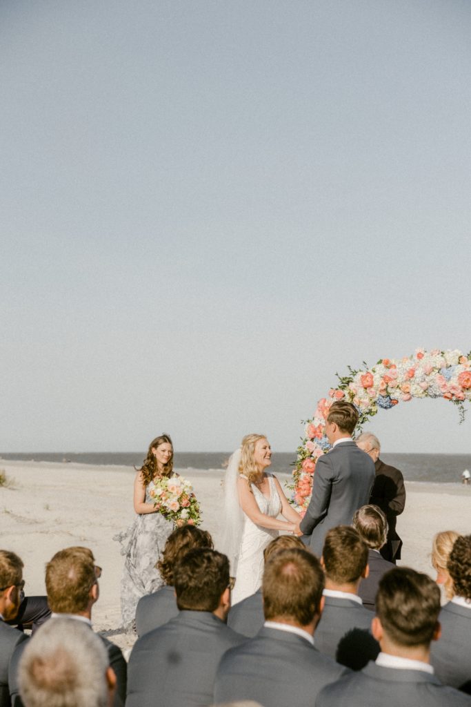bride laughs at wedding ceremony for hilton head beach wedding