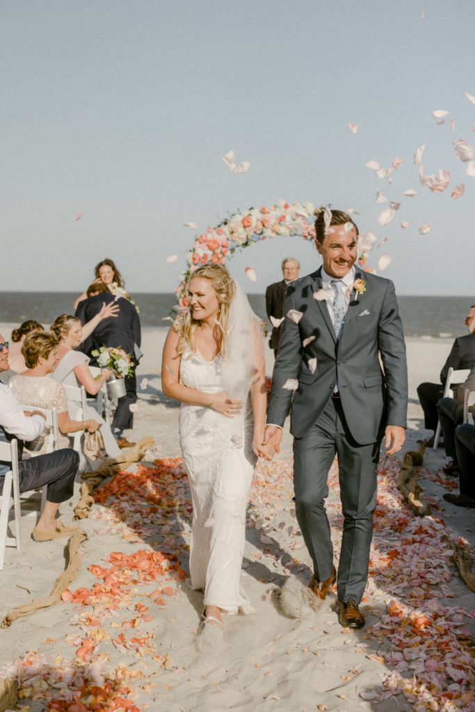 bride and groom announced at ceremony for hilton head beach wedding