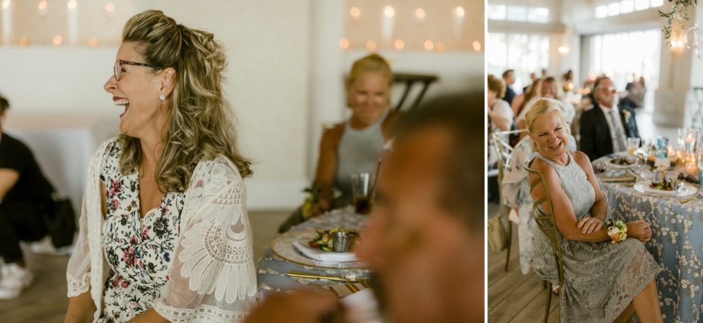 guests laugh at wedding toasts at hilton head beach wedding 