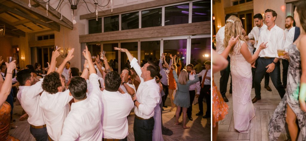 guests dance at wedding reception at hilton head beach wedding 