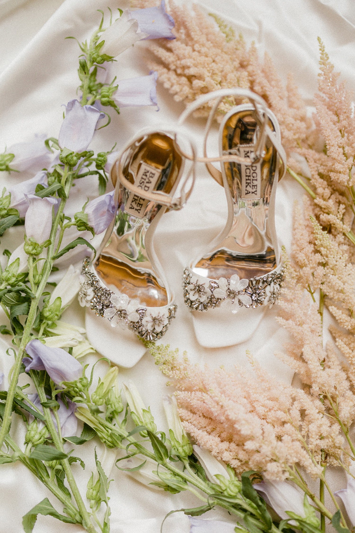 bride wedding shoes details white silver heels