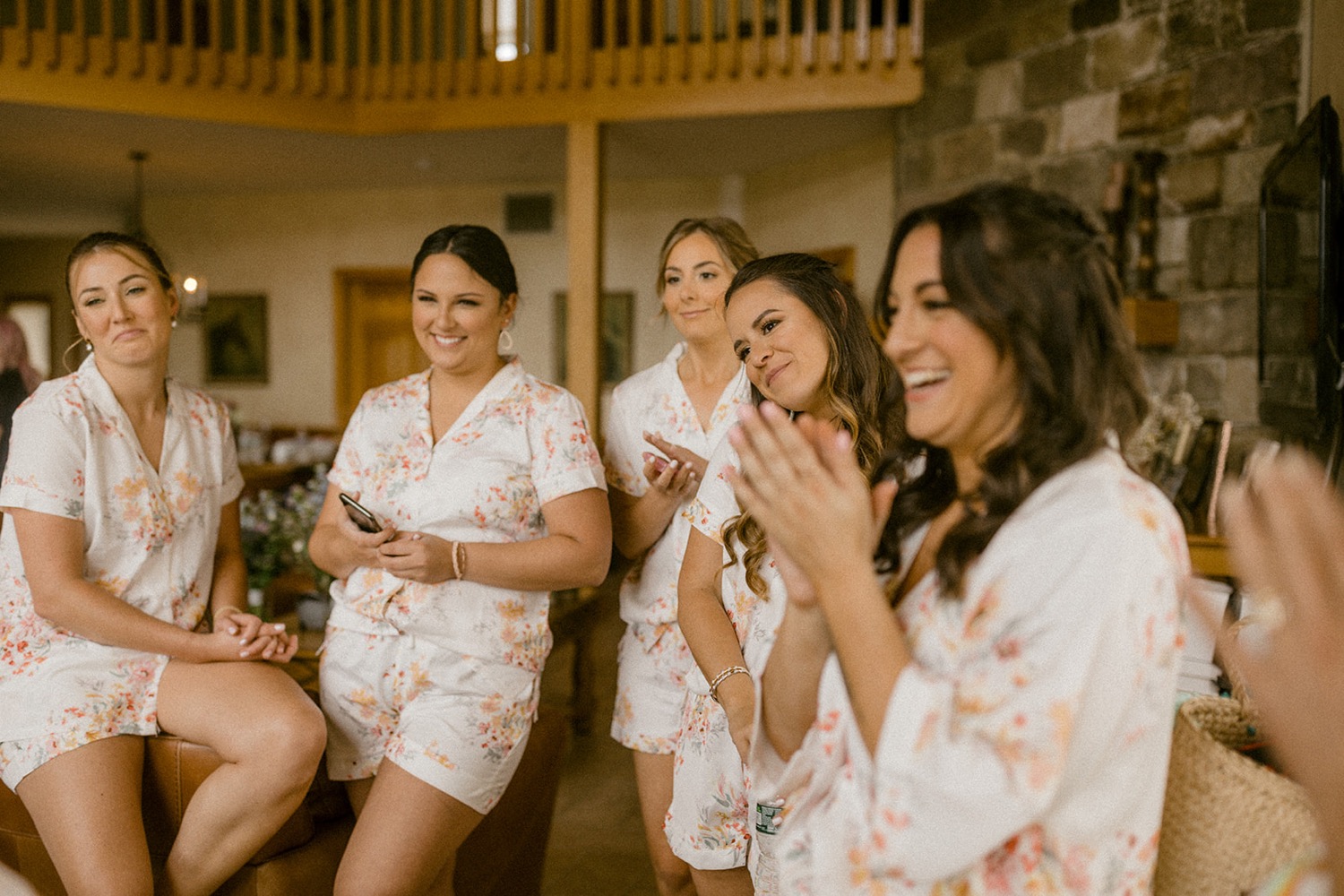 bridesmaids pajamas laughing