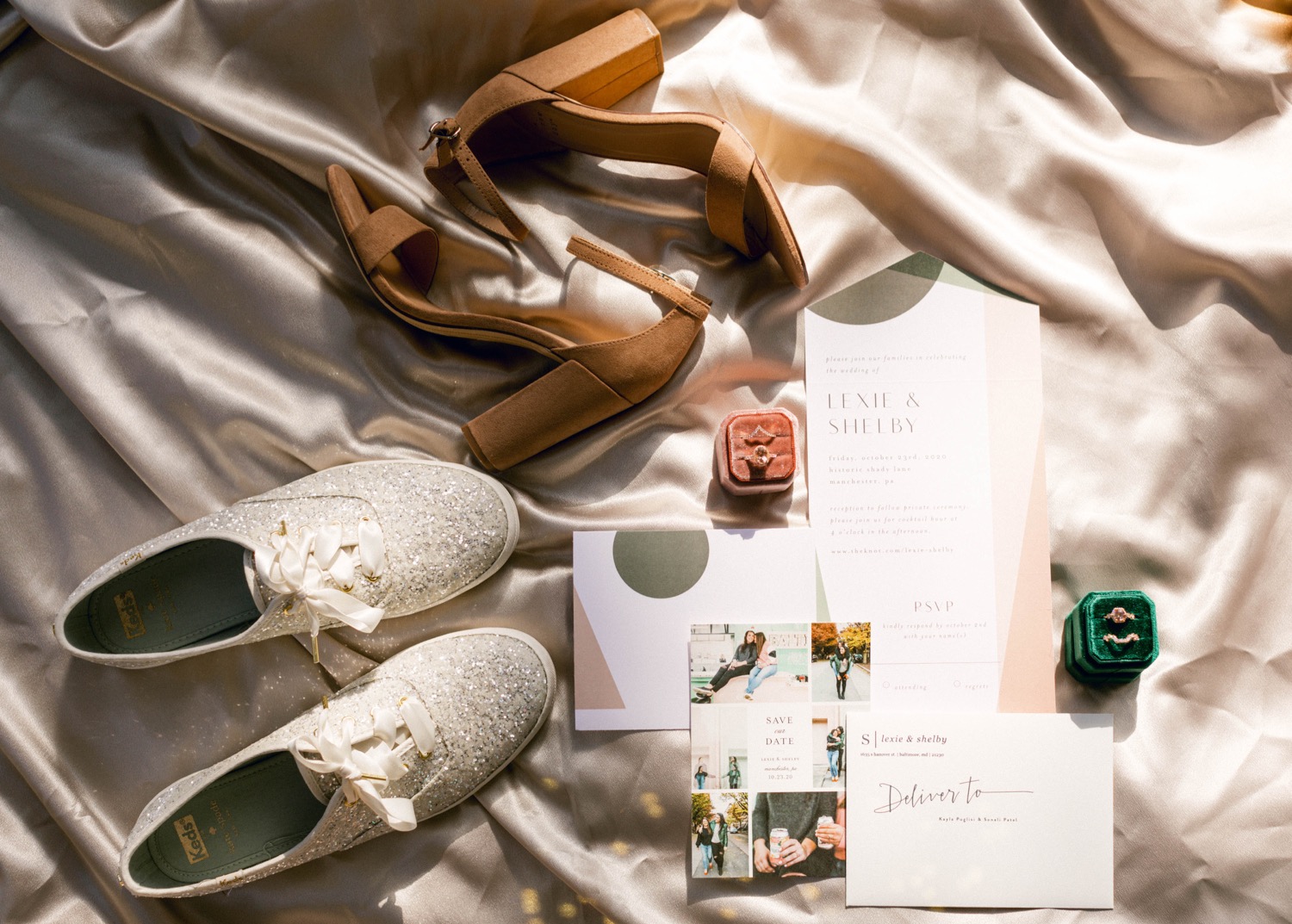 shoes, invitation, rings wedding details