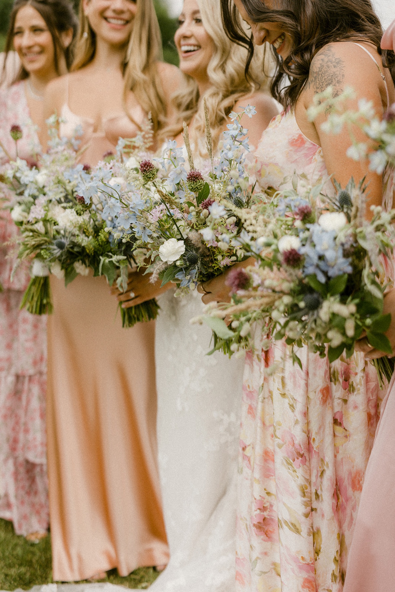 wedding bouquets and pink bridesmaids dresses