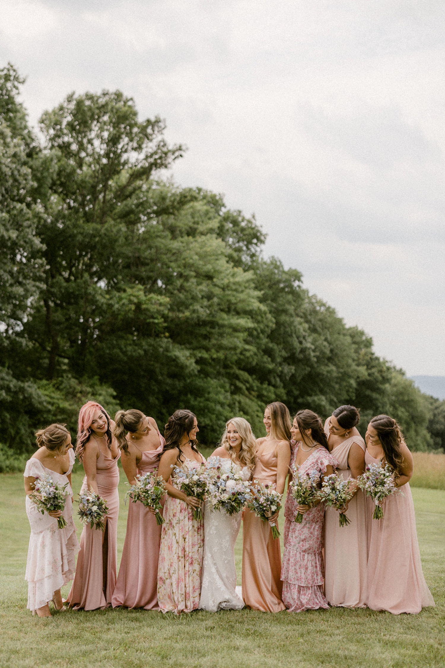 bridal party classic farm wedding pink