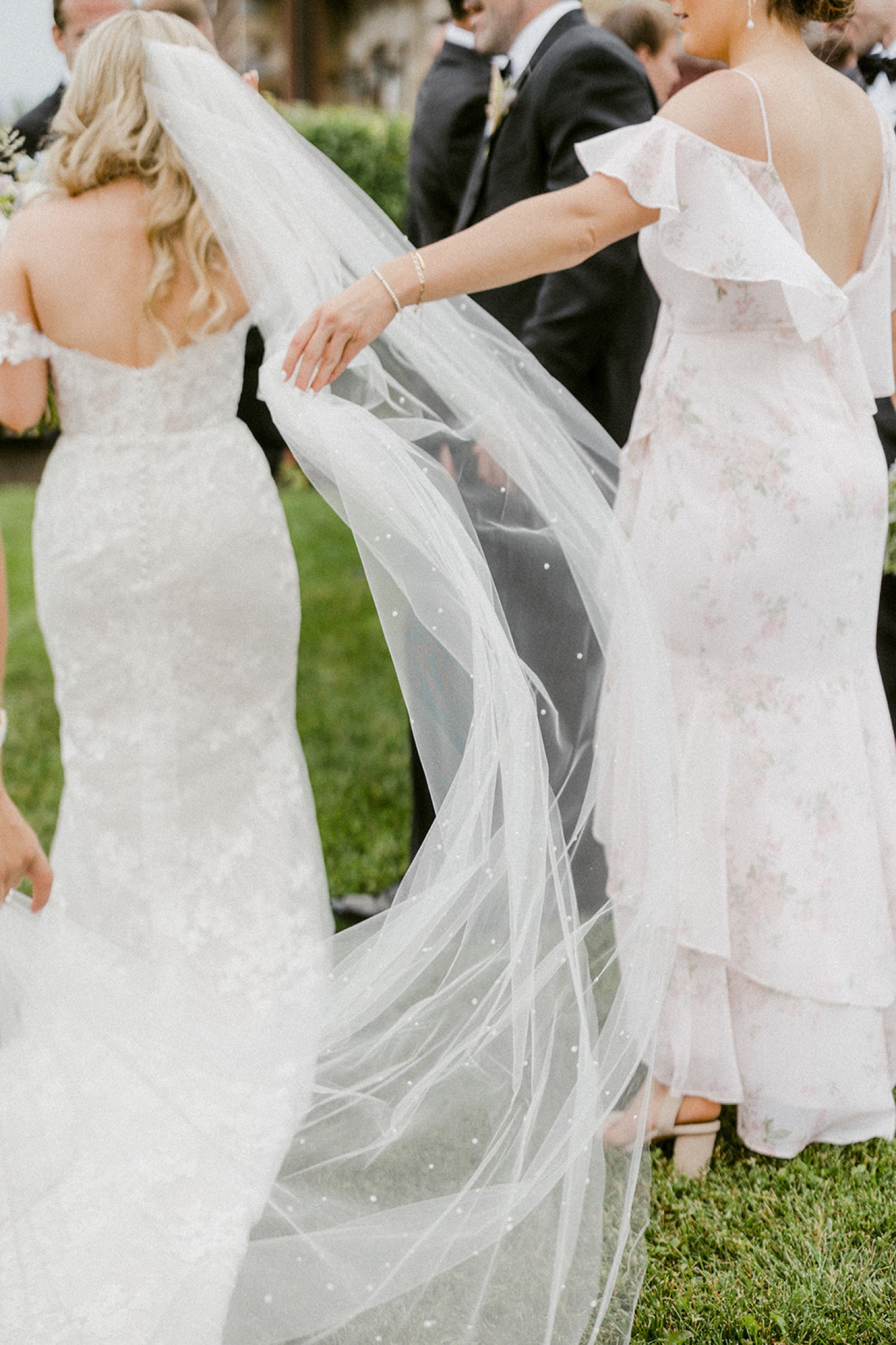 wedding veil blowing in the wind