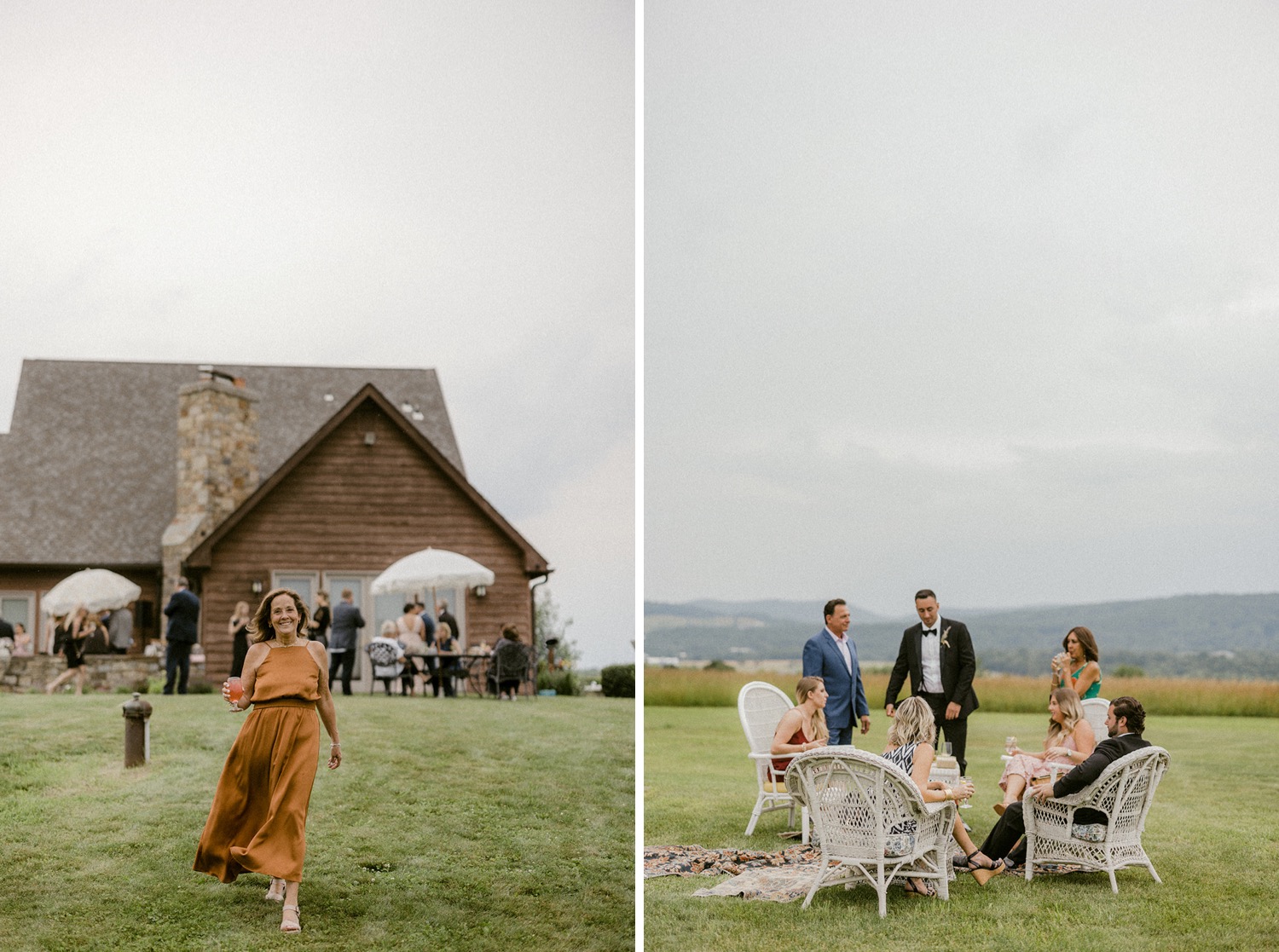 guests cocktail hour summer farm wedding