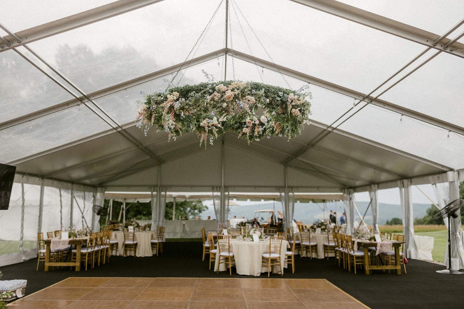 white tent wedding reception dance floor