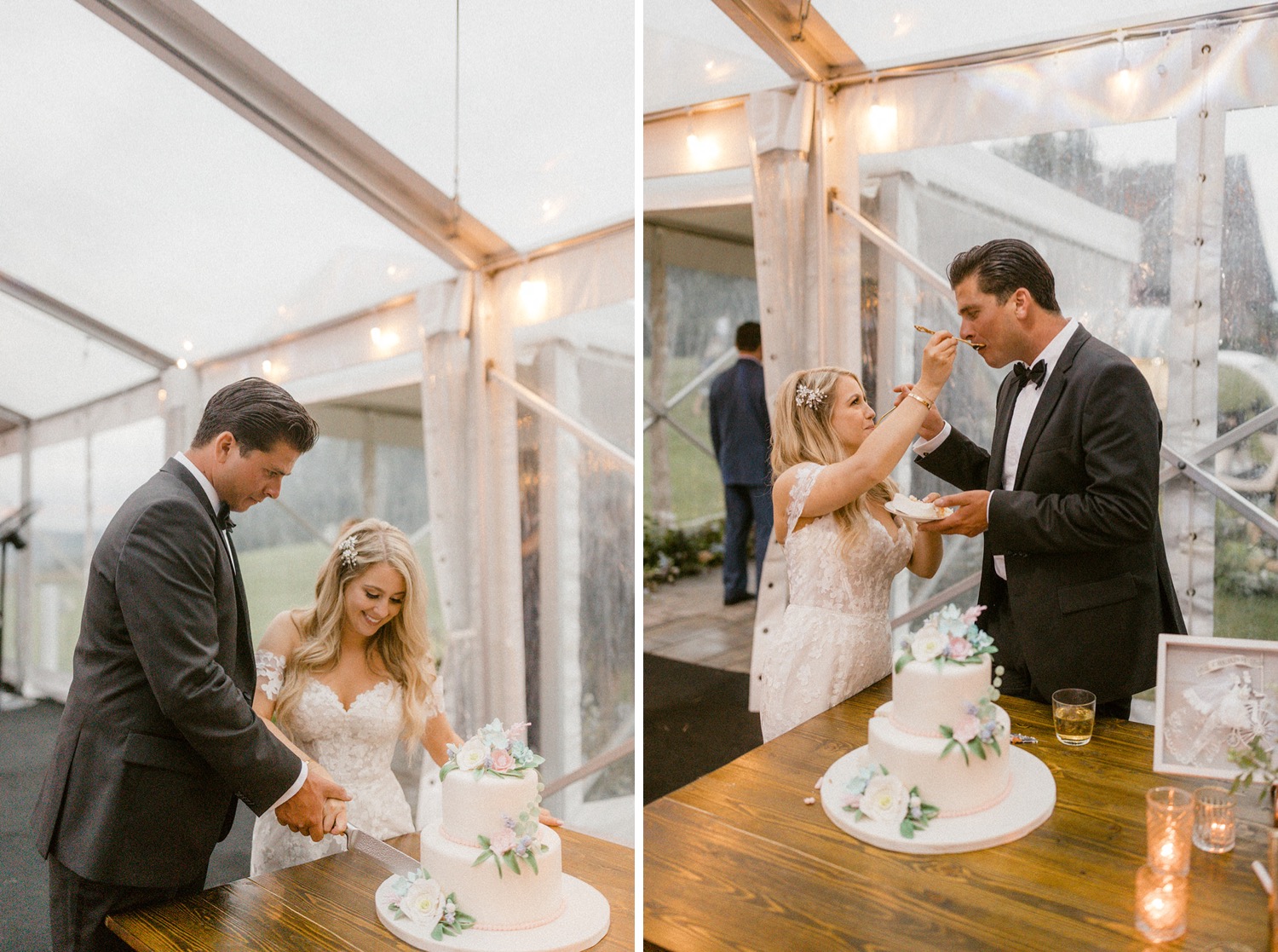 bride groom cutting wedding cake