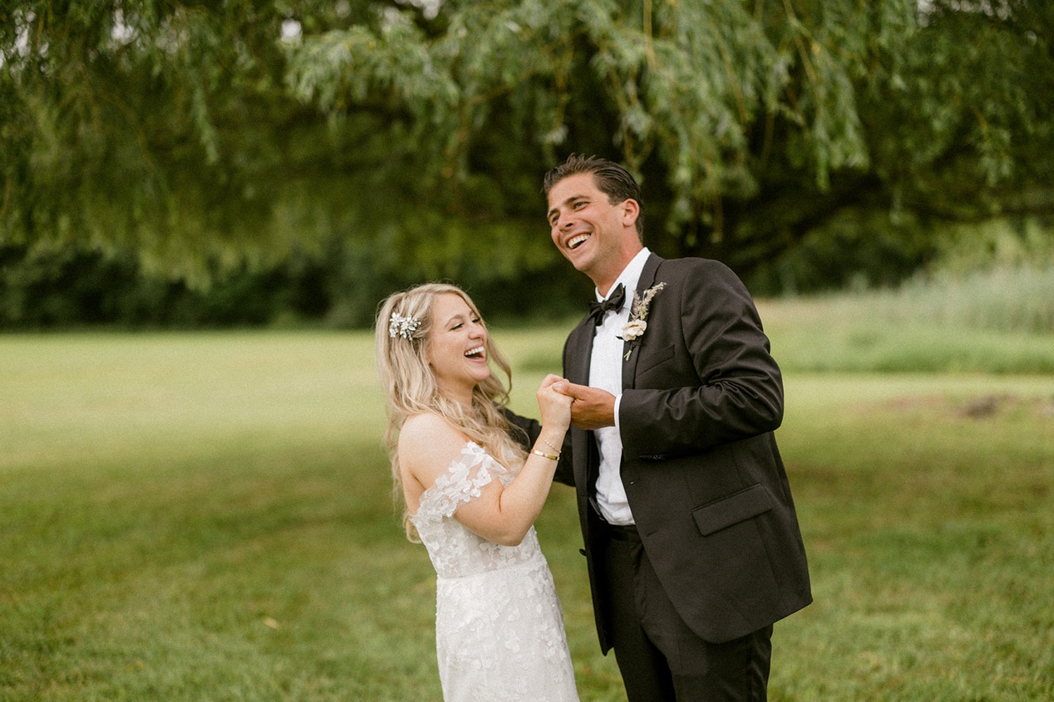 classic bride and groom laughing couples portraits