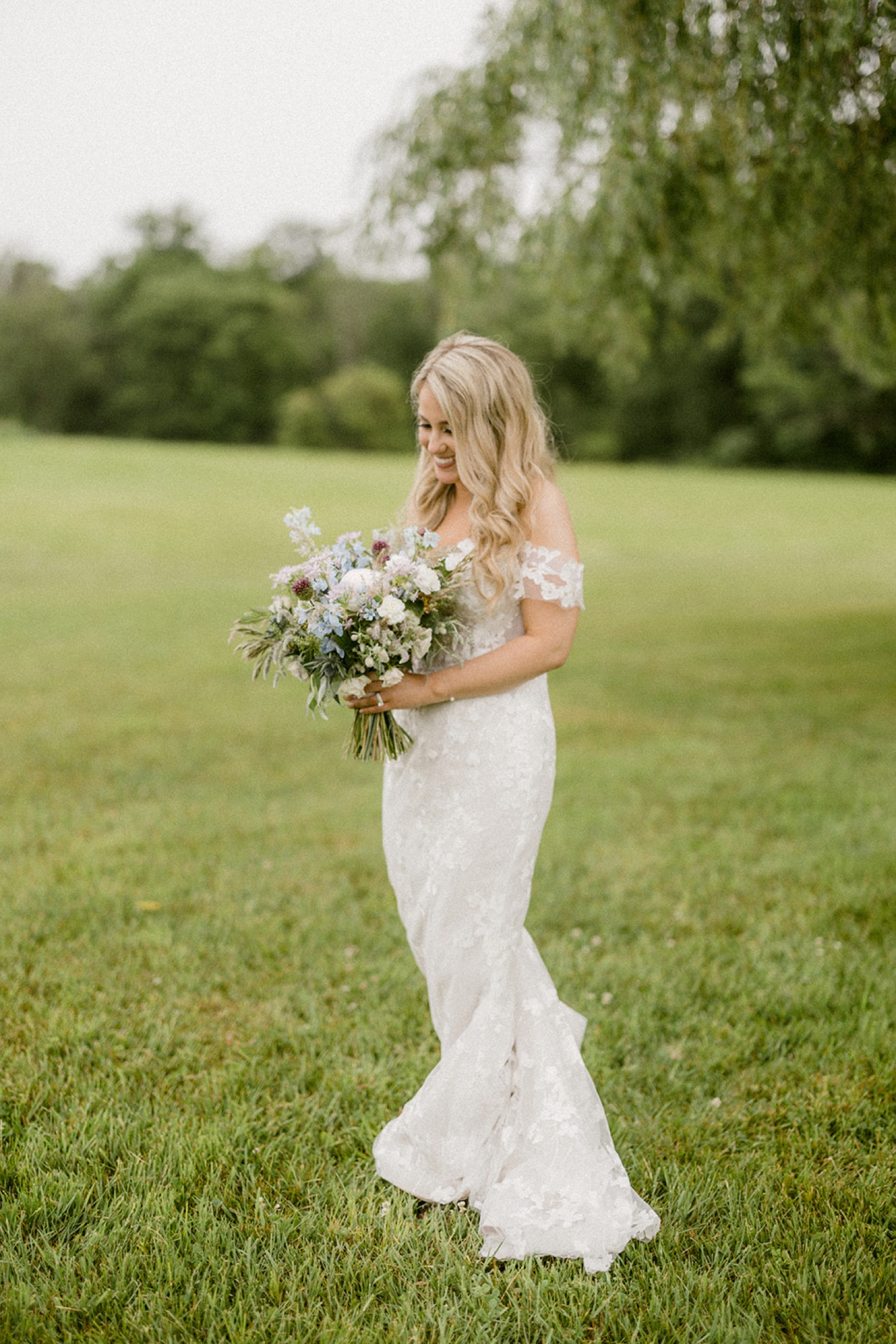 bride wedding dress and bouquet portrait