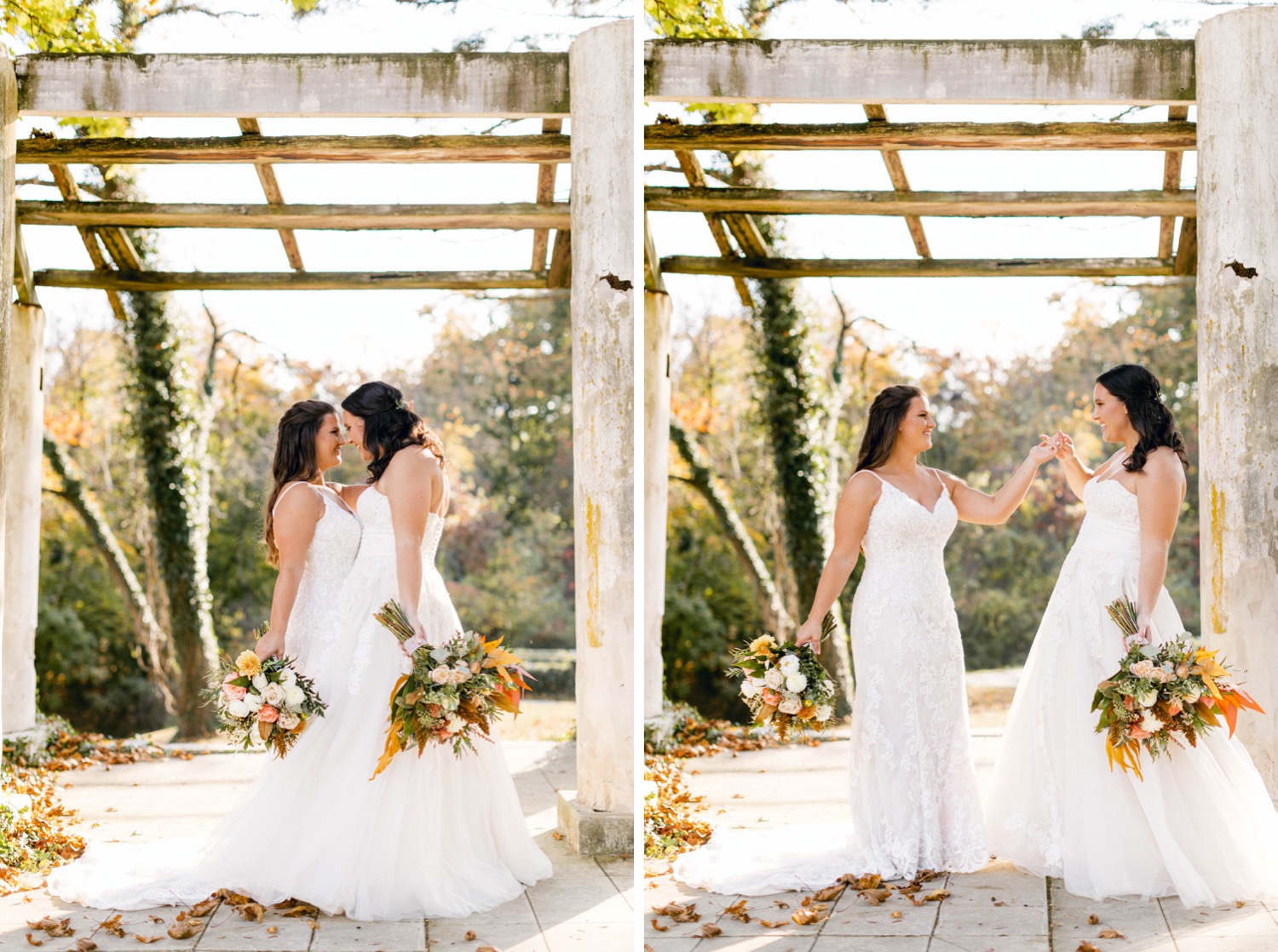 brides under trellis outdoor fall wedding