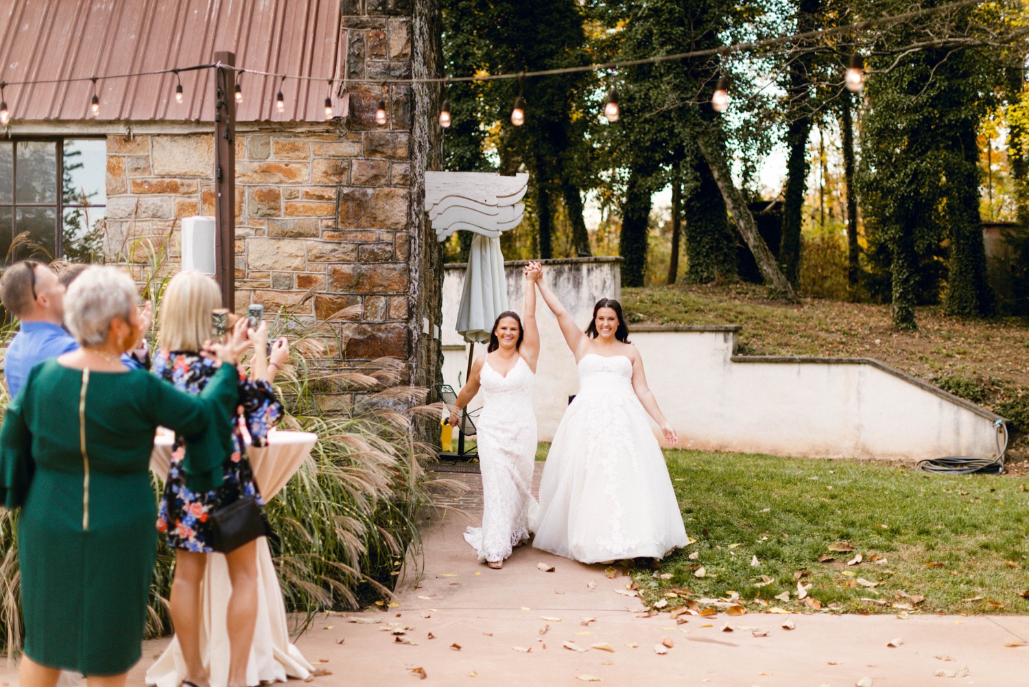 brides entrance into outdoor fall wedding reception