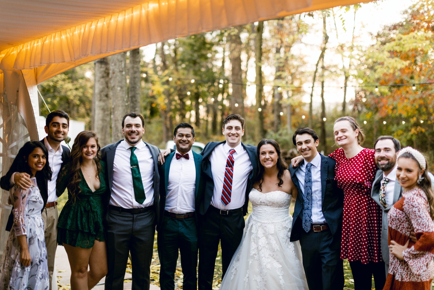 bride with friends fall outdoor wedding