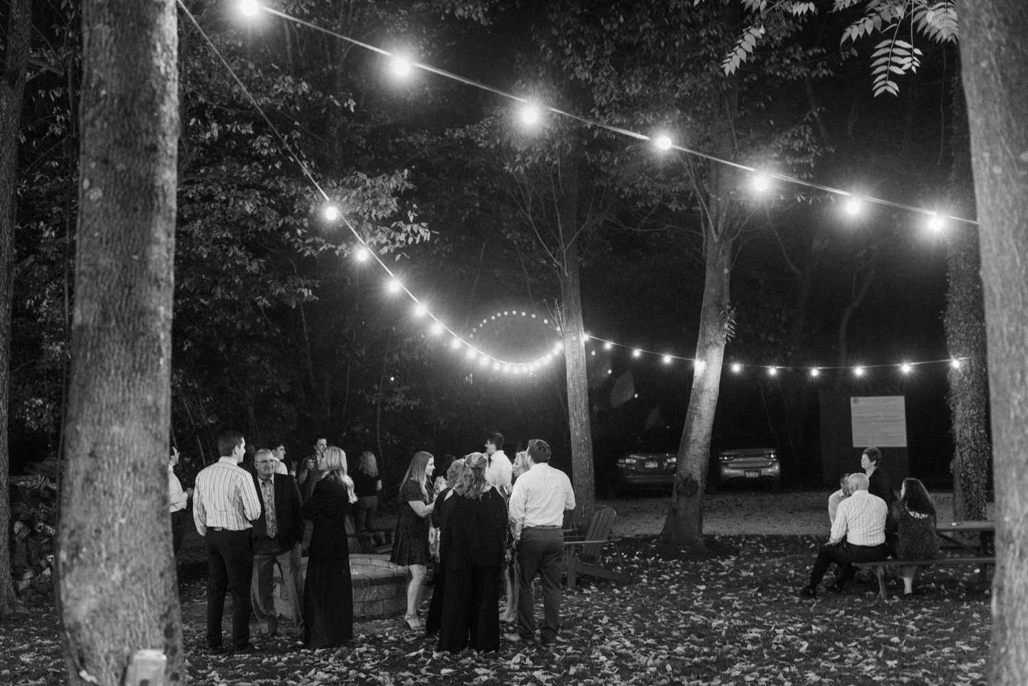 woodsy wedding outside lights