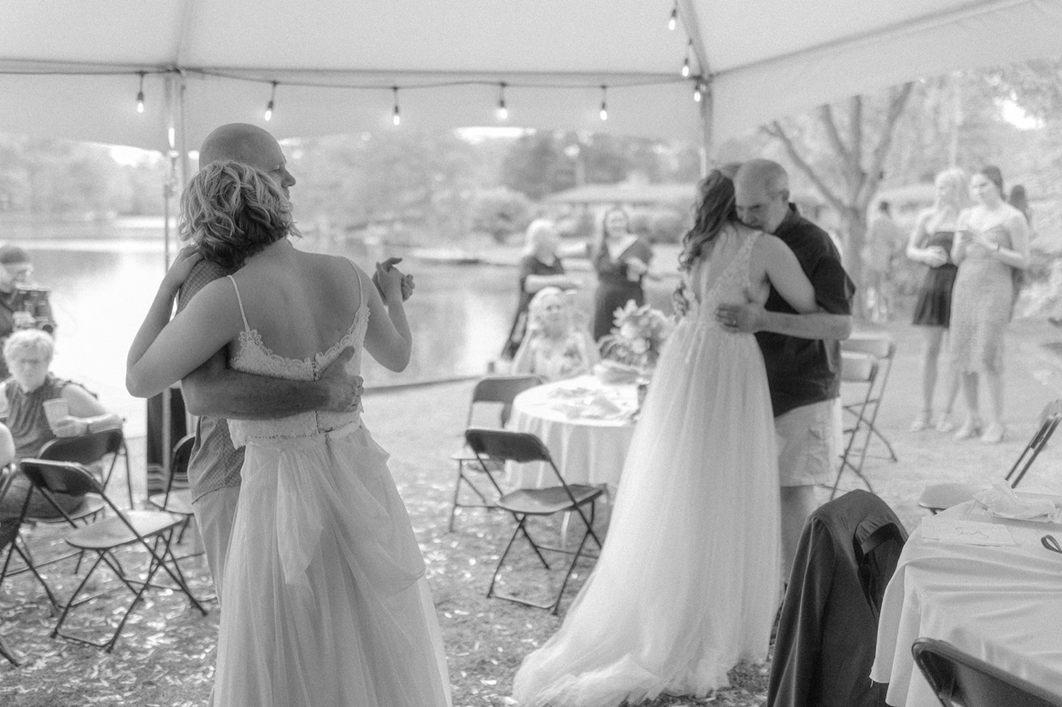 brides father daughter dance during backyard micro wedding reception