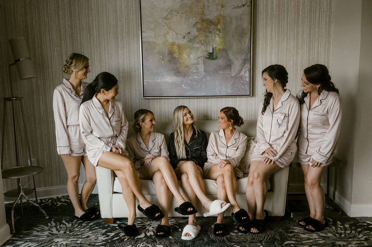 bride and bridesmaids in pajamas and slippers