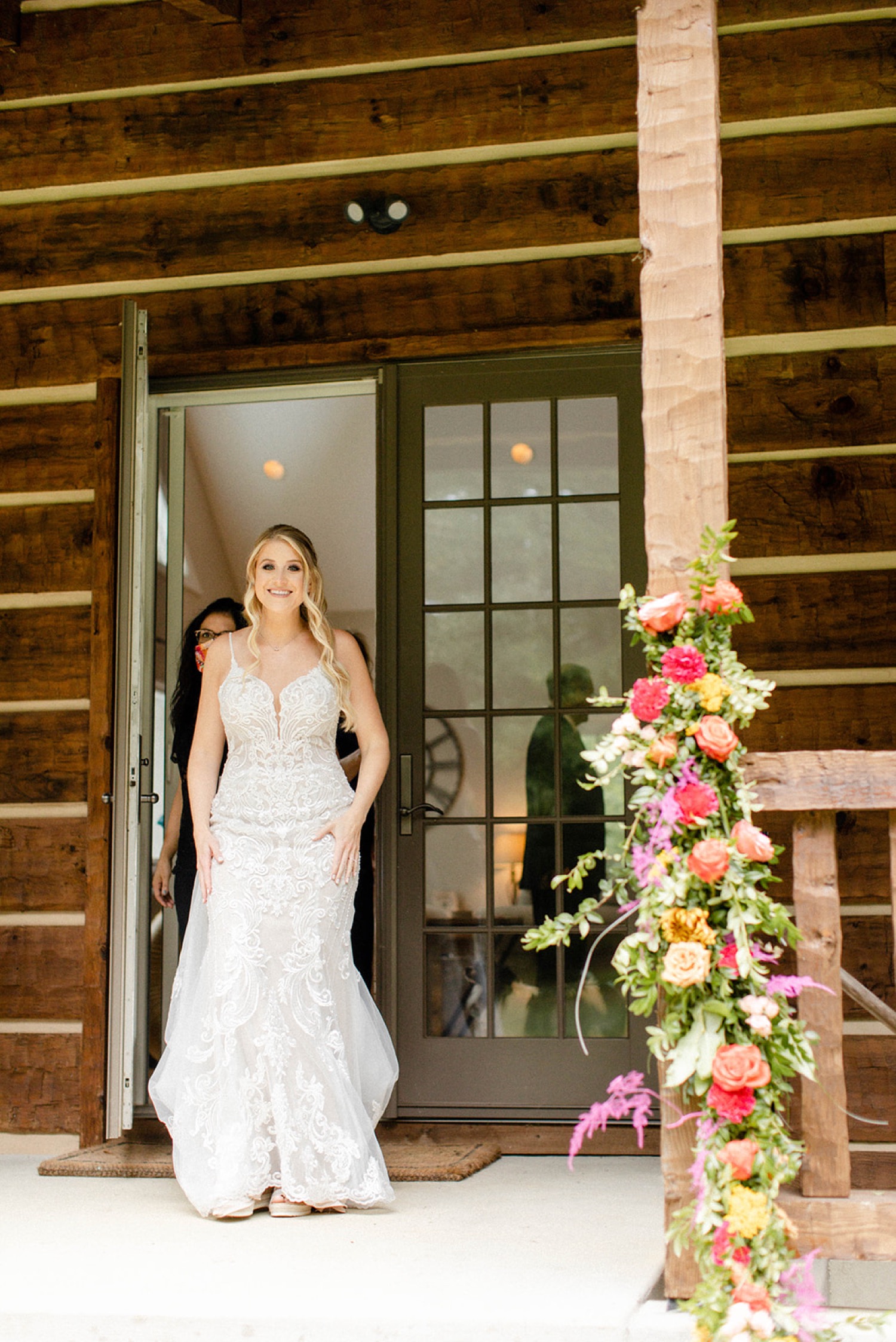 bride walking out of house