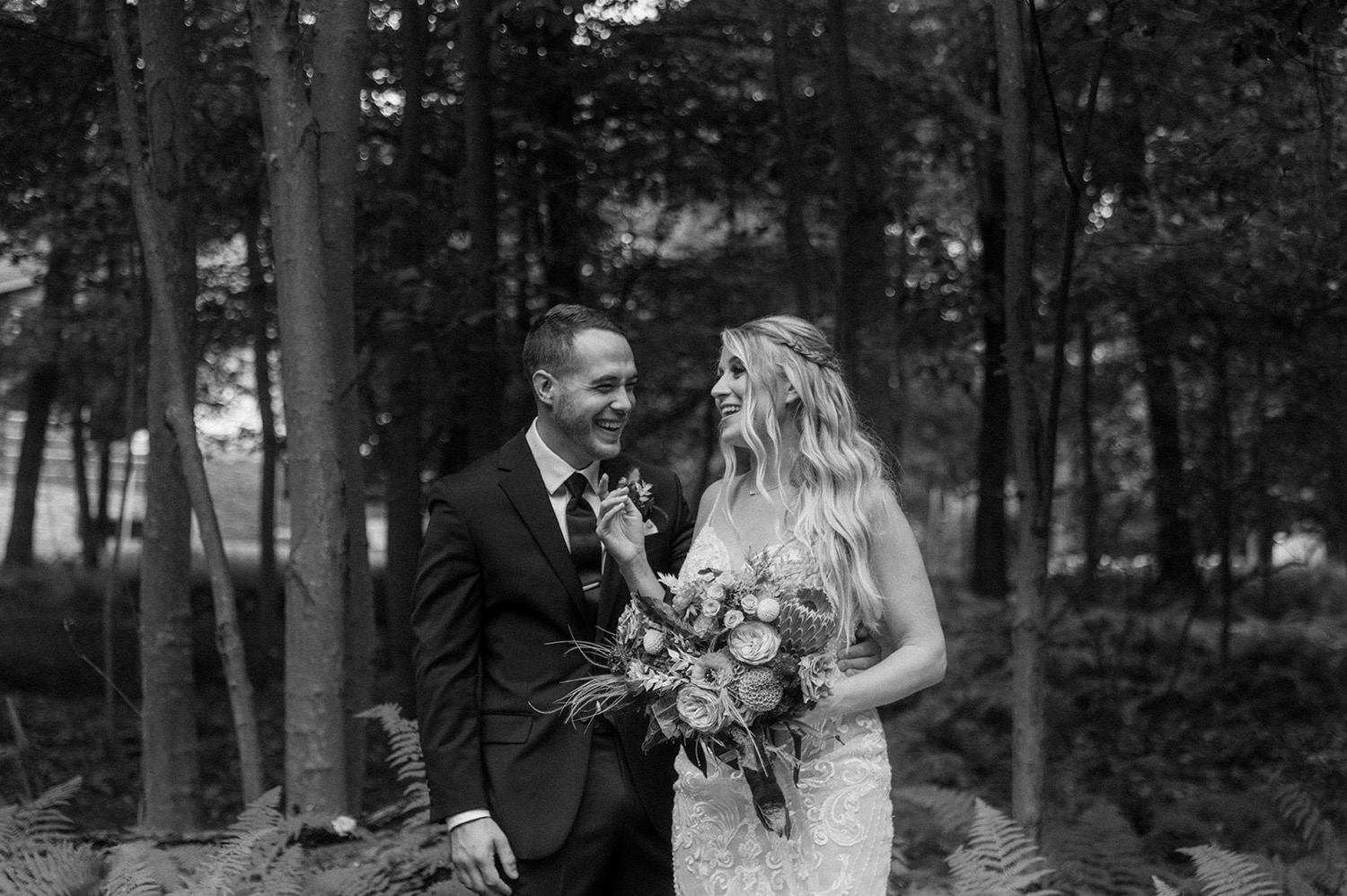bride and groom smiling laughing couples portraits