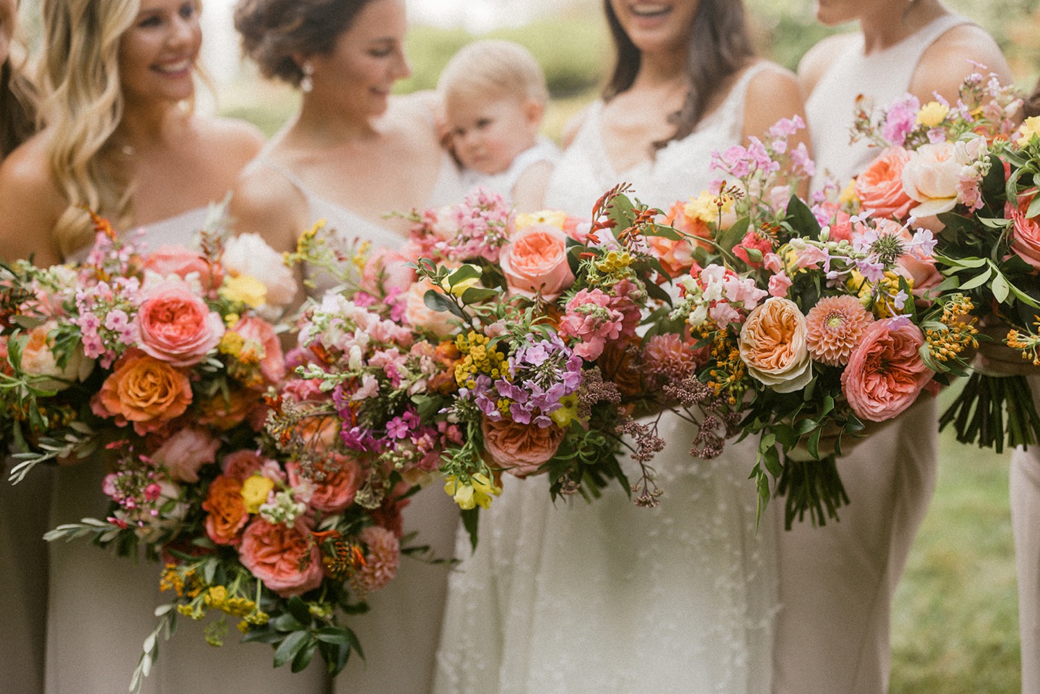 colorful pink yellow orange wedding flower bouquets