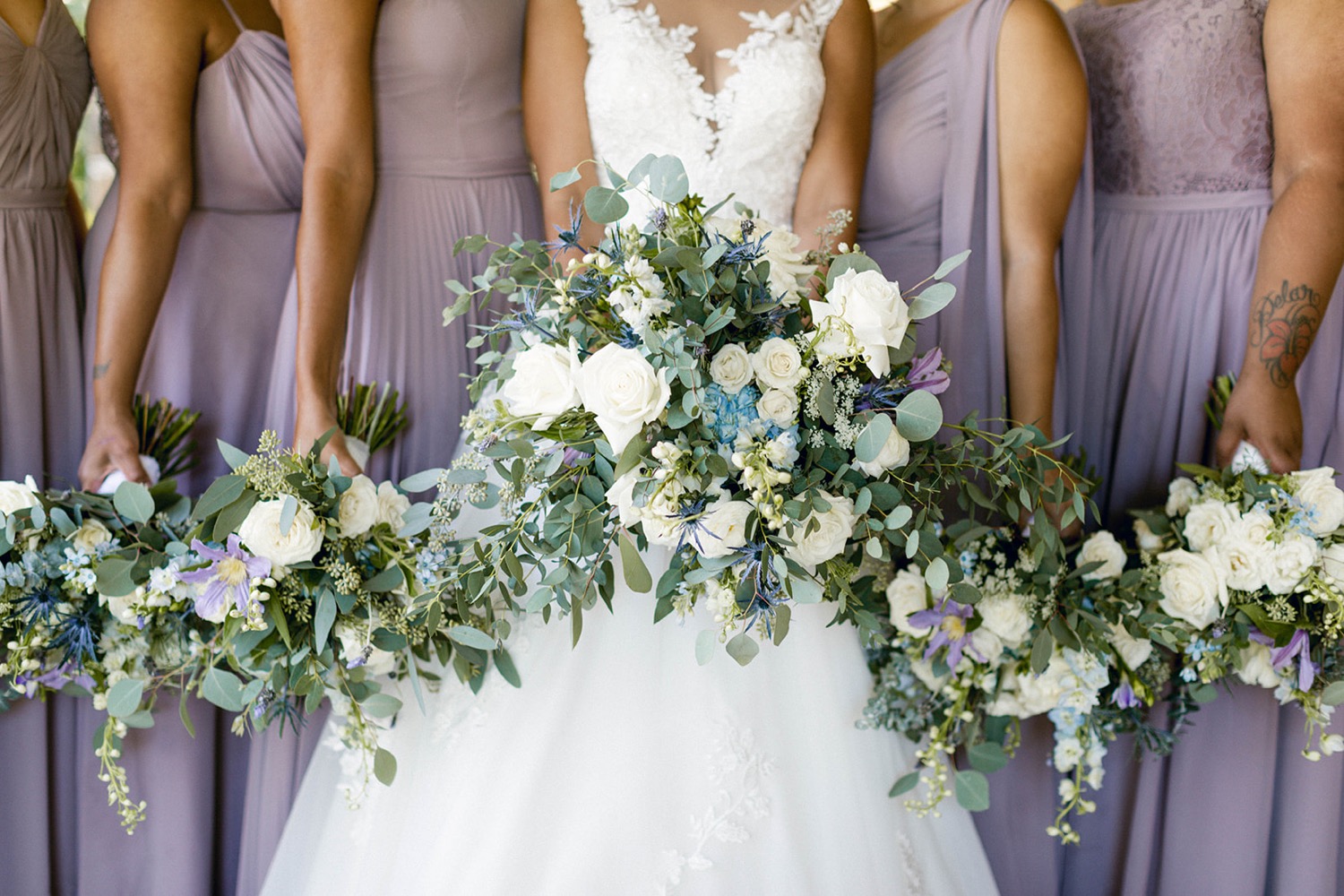 eucalyptus flower bouquet lavender bridesmaid dress wedding party fairytale wedding at historic shady lane