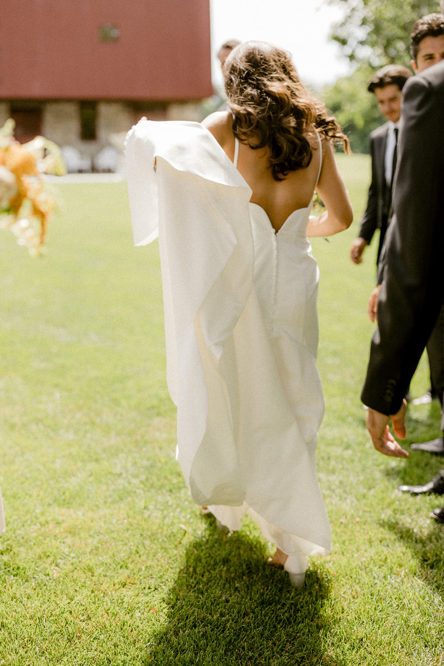 bride wedding dress flowing in the wind
