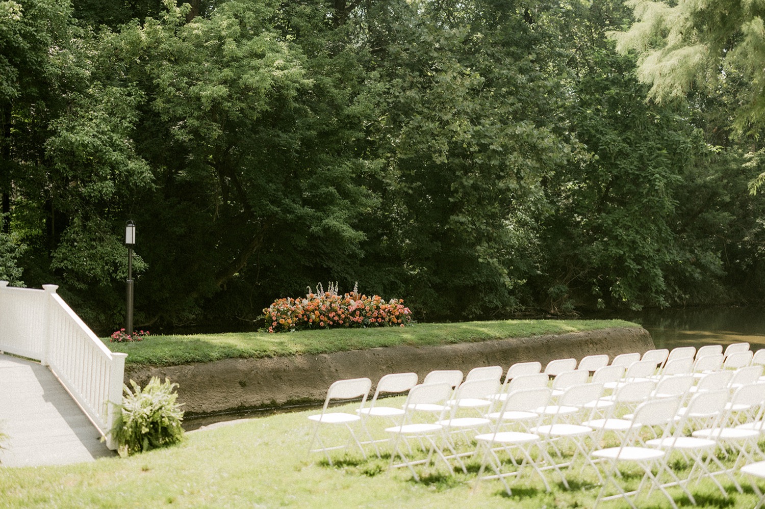 white chairs bridge island dreamy backyard wedding