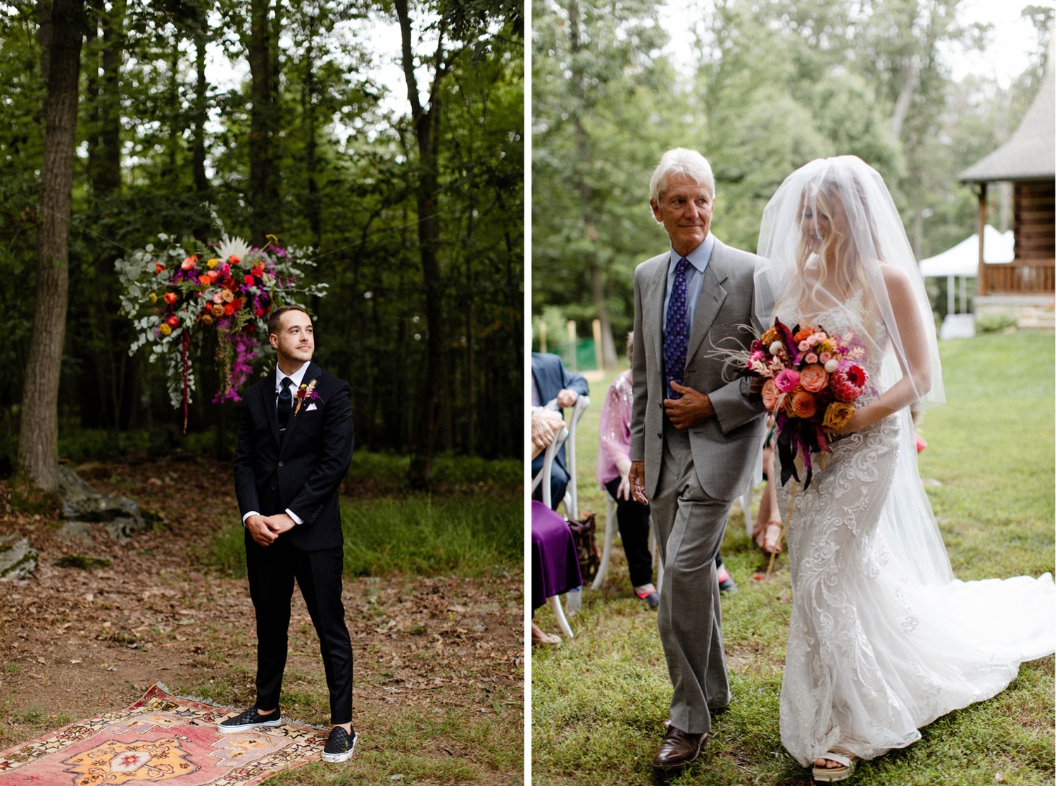 bride walking down the aisle with dad, grooms reaction