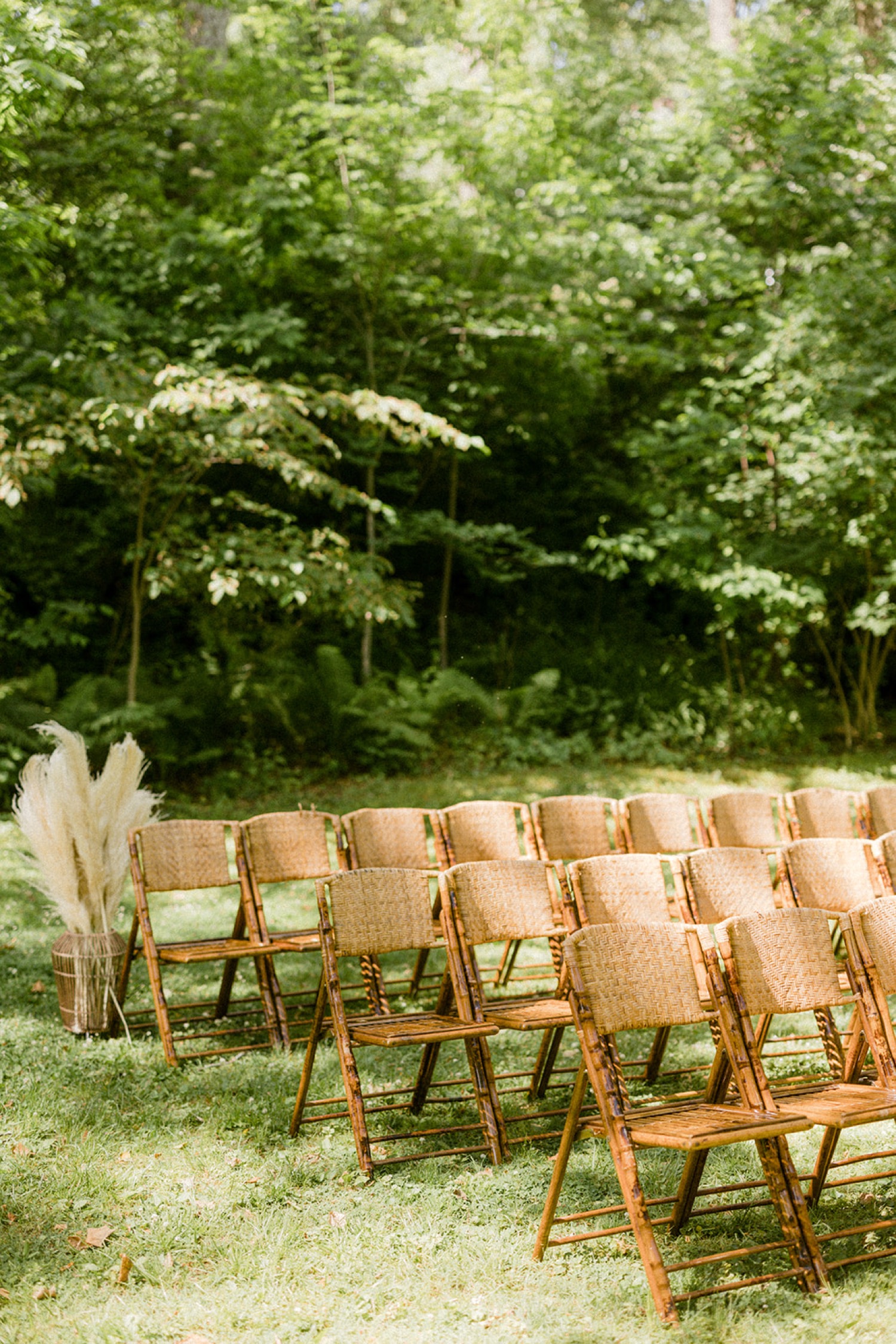 wedding ceremony bamboo chairs and pampas grass the old mill philadelphia