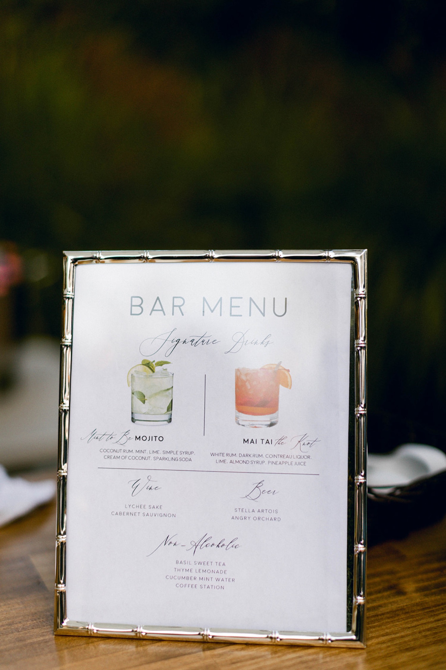 bar menu drinks wedding