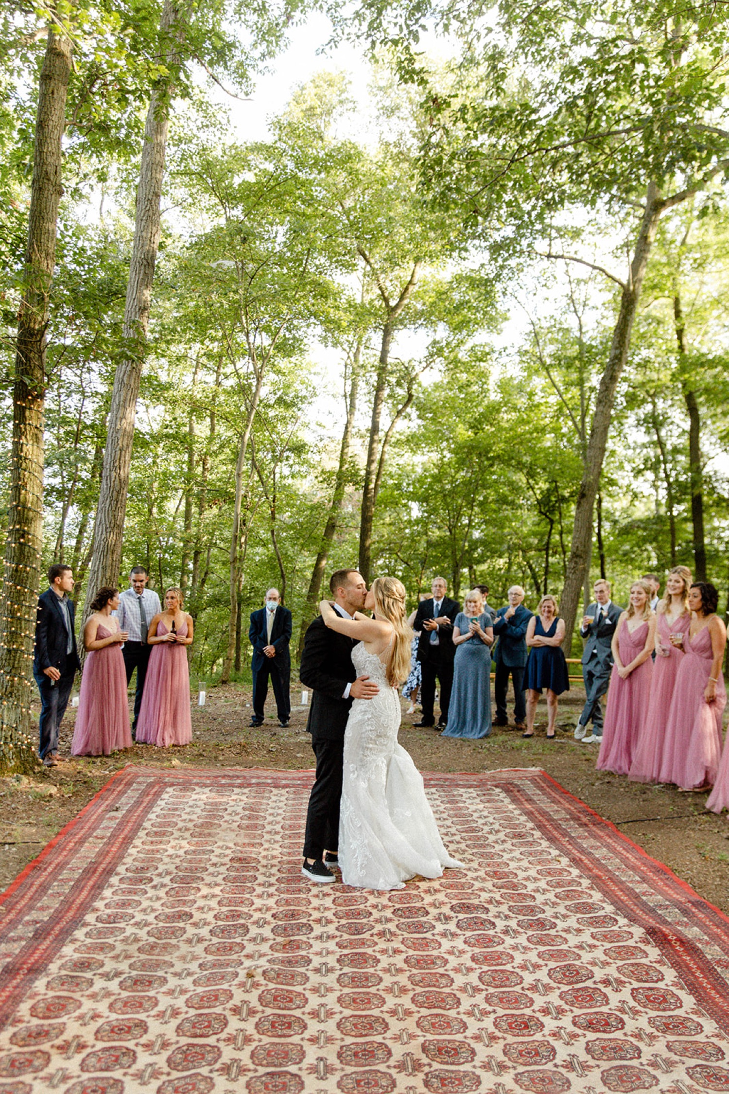 couple first dance bohemian backyard wedding