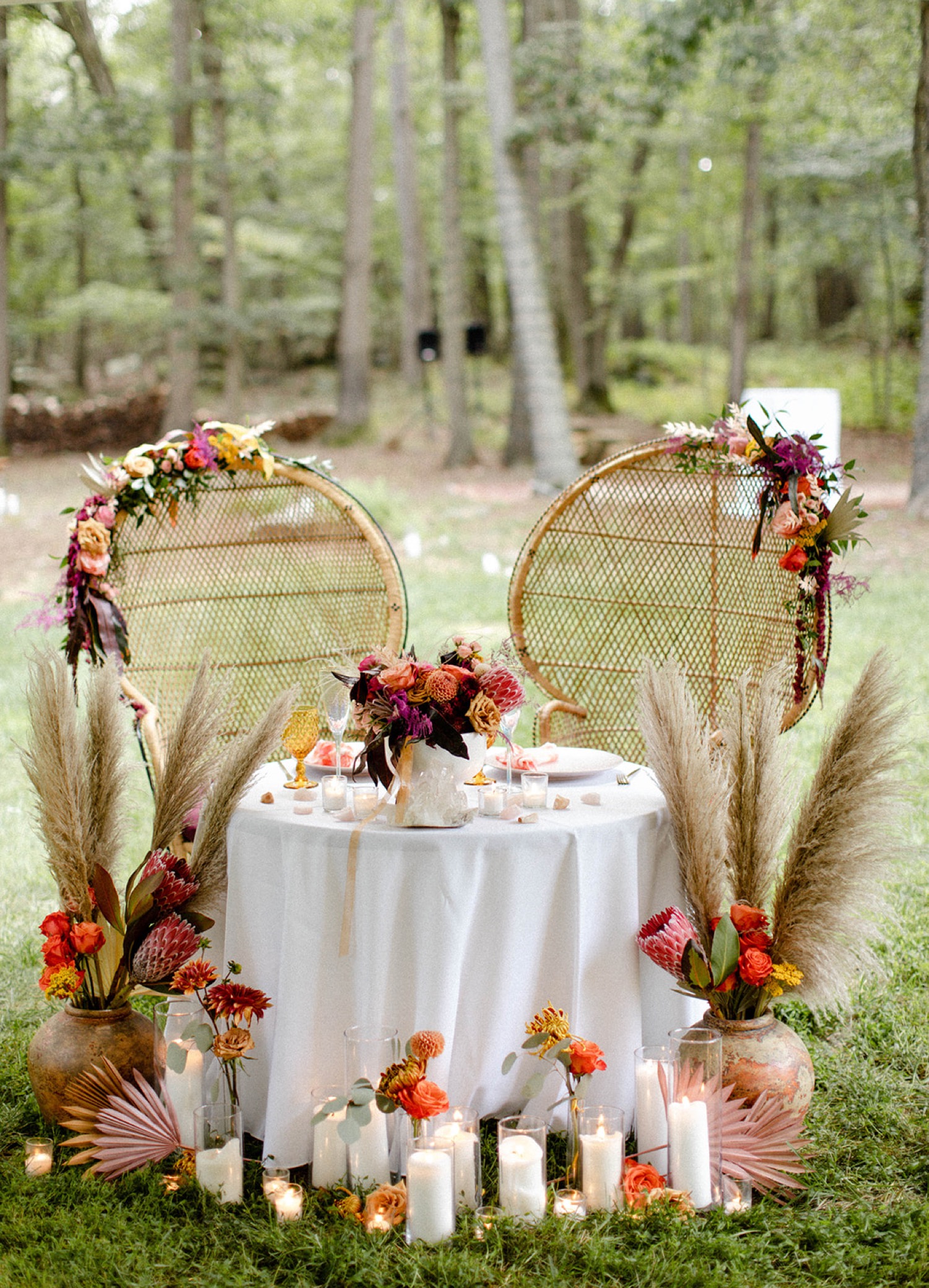 head table colorful bohemian backyard micro wedding