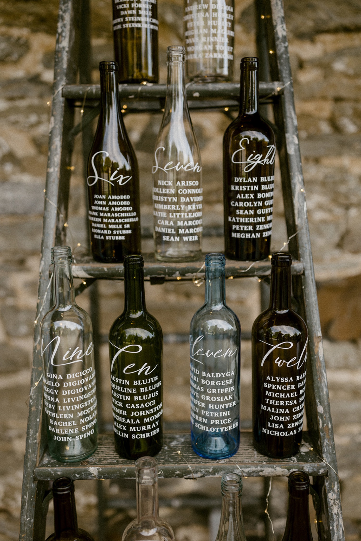 glass bottles wedding seating chart